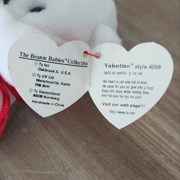 🧸❤️ TY Beanie Baby – "Valentino" the White Teddy Bear (1993) – Classic Vintage - Picture 10 of 12